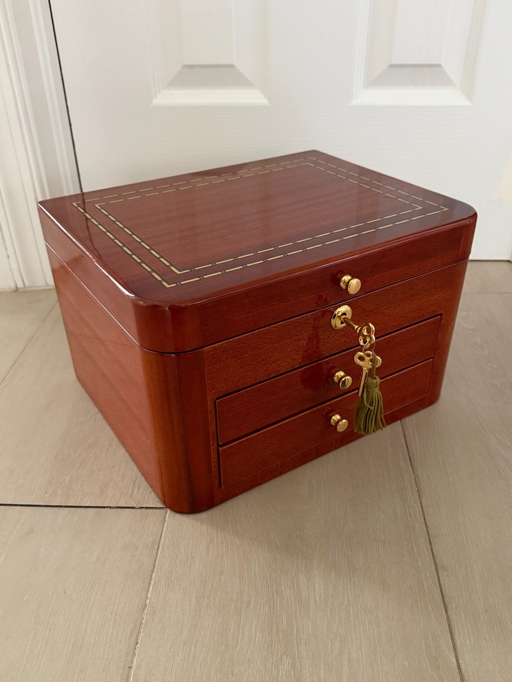 Wood Finish Jewelry Box with Gold Hardware - Cherry Brown